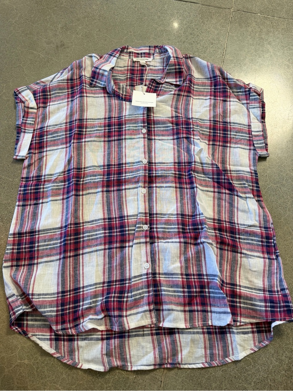 beachlunchlounge Crimson and Navy Plaid Linen Shirt